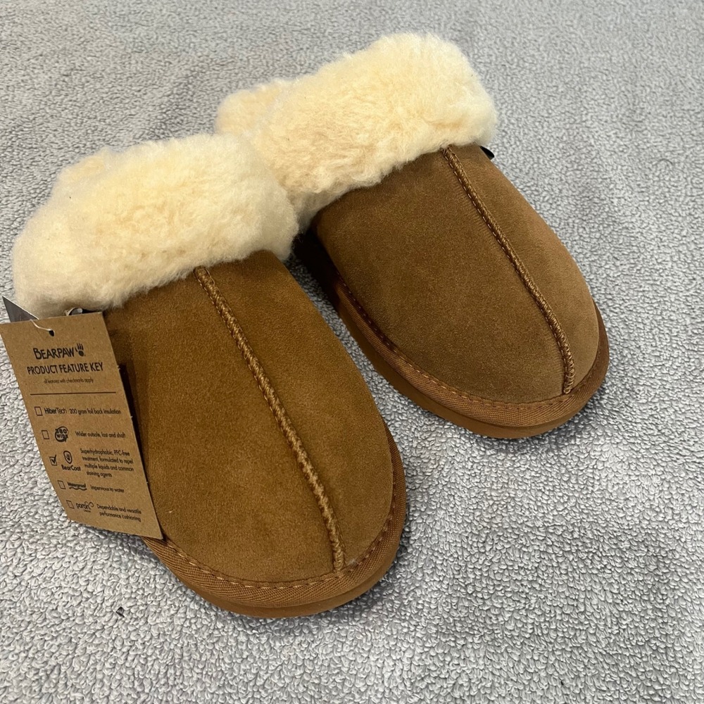 Bearpaw Siren Women Brown Suede Faux Fur Scuff Slippers 3442W Hickory New 9
